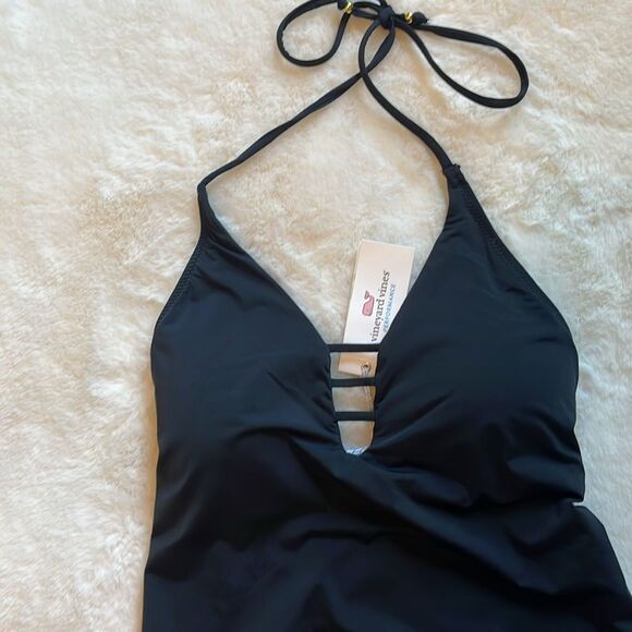 New! Vineyard Vines Halter Open-Back Swimsuit One-Piece Jet Black - Picture 6 of 14